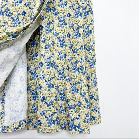 A.P.C. APC Mathilda Floral Midi Dress Dab Jaune Clair Blue Yellow Faux Wrap US 6 - Picture 12 of 16